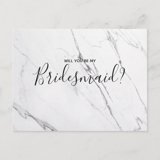 Wedding Bridesmaid | White Marble Script Postcard Einladungspostkarte (Vorderseite)