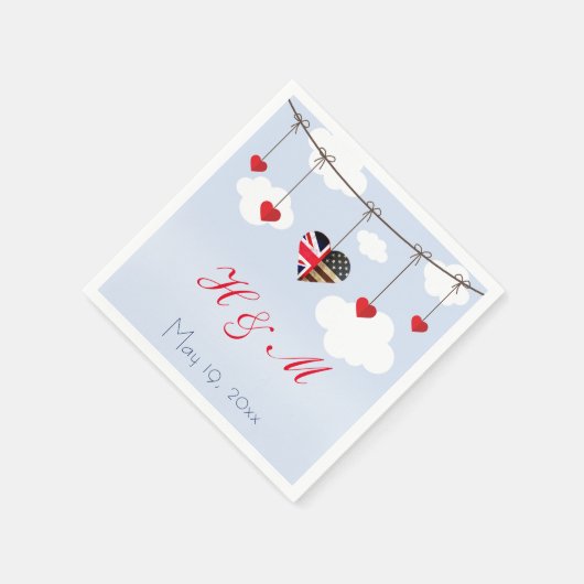 Wedding Briten- und Flaggeherzen Serviette (Ecke)
