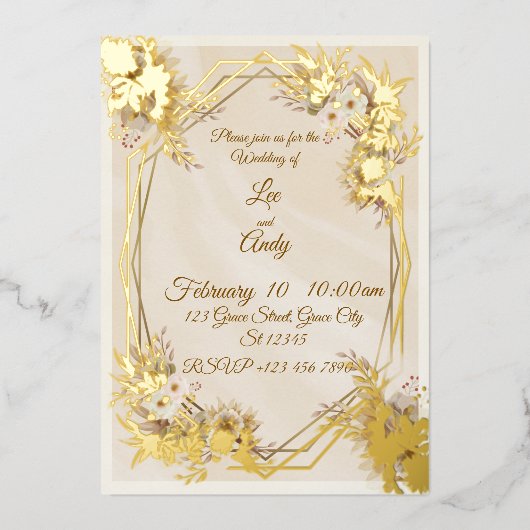 Wedding Brown and beige Invitation Folieneinladung (Vorderseite)