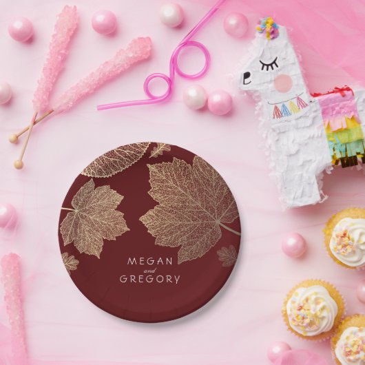 Wedding Burgunder- und GoldHerbstlaub Pappteller (Party)