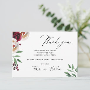 Wedding Burgundy floral Danke Karte