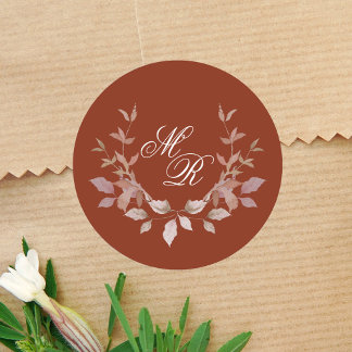 Wedding Burgundy Monogram Classic Custom Runder Aufkleber