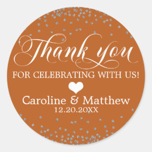 Wedding Burnt Orange Sparkle Silver DANK Runder Aufkleber