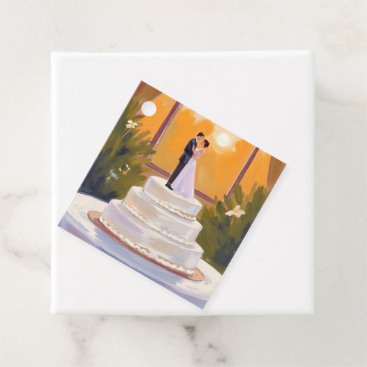 Wedding Cake Bride & Groom Brunette Watercolor Geschenkanhänger (Beispiel)