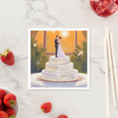 Wedding Cake Bride & Groom Brunette Watercolor Serviette (Beispiel)