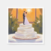 Wedding Cake Bride & Groom Brunette Watercolor Serviette (Vorderseite)