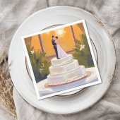 Wedding Cake Bride & Groom Brunette Watercolor Serviette