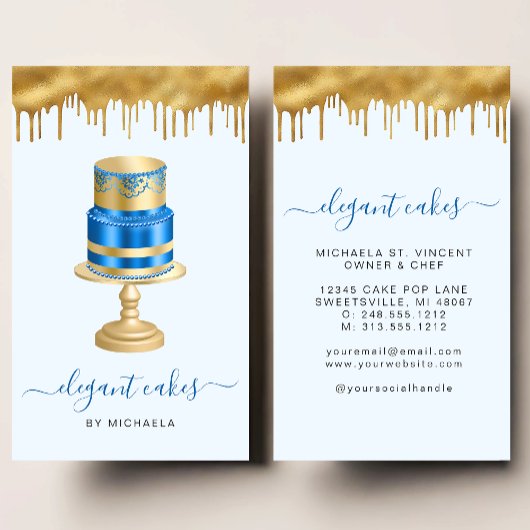 Wedding Cake Glitter Drip Royal Blue Bakery Visitenkarte