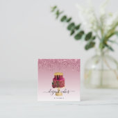 Wedding Cake Glitzer Tropfen Burgundy Bäckerei Quadratische Visitenkarte (Stehend Vorderseite)