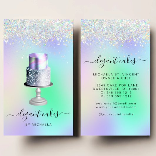 Wedding Cake Holographic Glitter Bakery Visitenkarte
