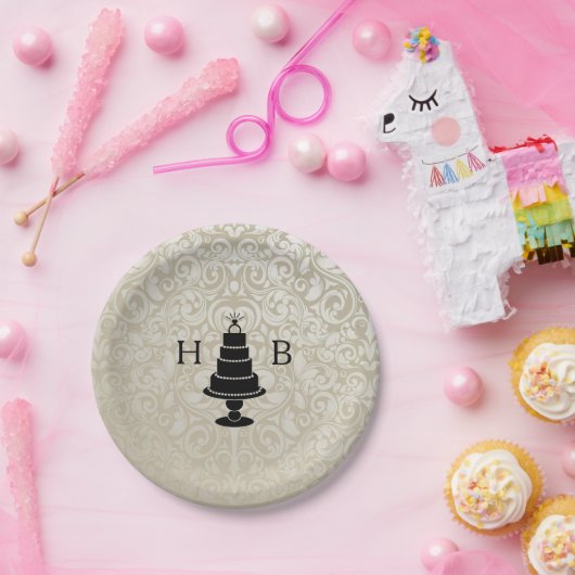Wedding Cake Monogram Pappteller (Party)
