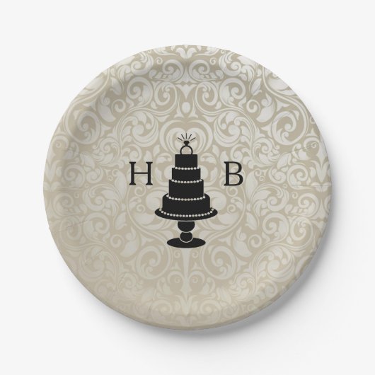 Wedding Cake Monogram Pappteller (Vorderseite)