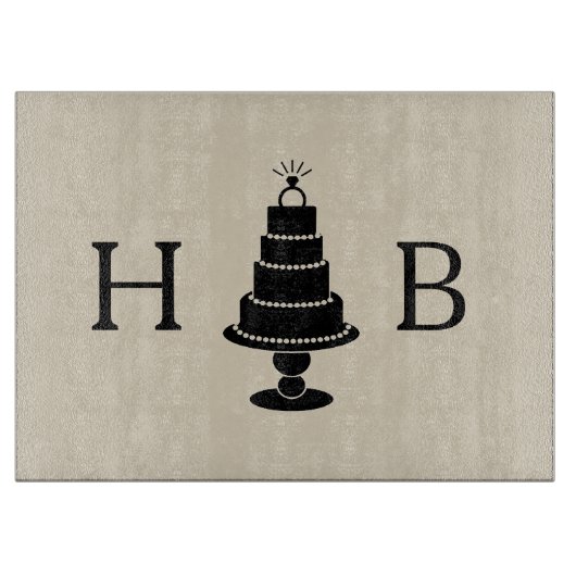 Wedding Cake Monogram Schneidebrett (Vorderseite)