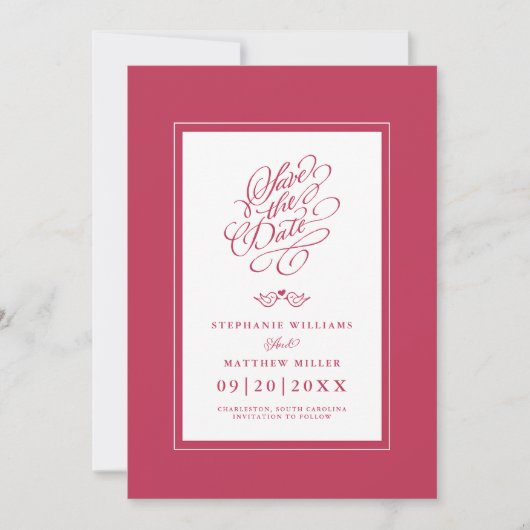 Wedding Calligraphy Bold & Bright Magenta Red Save The Date (Vorderseite)