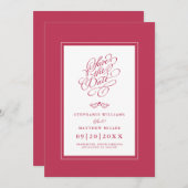 Wedding Calligraphy Bold & Bright Magenta Red Save The Date (Vorne/Hinten)