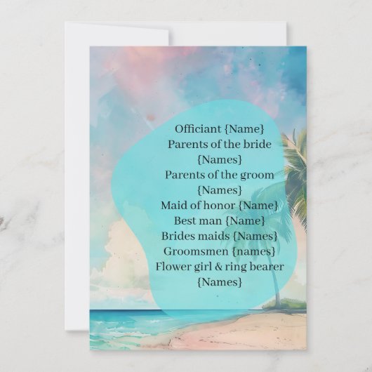 Wedding Ceremony Program Procession Beach Design (Vorderseite)