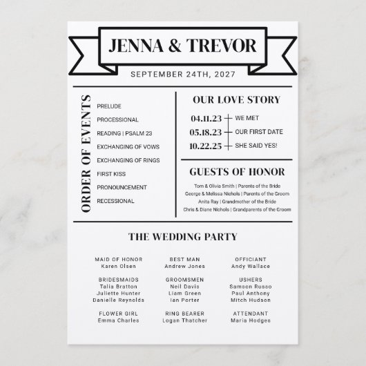 Wedding Ceremony Program With Icons Minimalist Programm (Vorderseite)