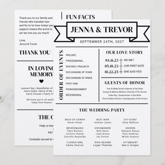 Wedding Ceremony Program With Icons Minimalist Programm (Vorne/Hinten)