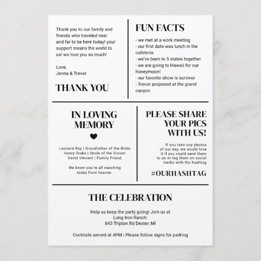 Wedding Ceremony Program With Icons Minimalist Programm (Rückseite)