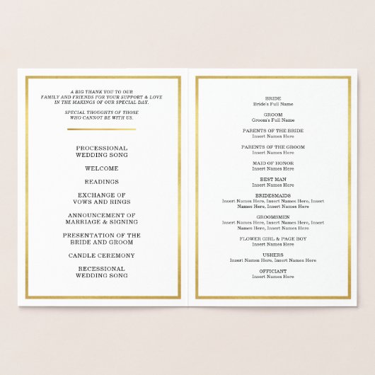 WEDDING CEREMONY PROGRAMM, einfach, stilvoll Folienkarte (Innenseite)