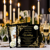 Wedding Champagne Black Gold Pearl Foto Einladung