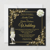Wedding Champagne Black Gold Pearl Foto Einladung (Vorderseite)