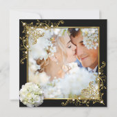 Wedding Champagne Black Gold Pearl Foto Einladung (Rückseite)