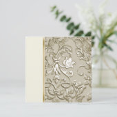 Wedding Champagne Embossed Look Damask Einladung (Stehend Vorderseite)