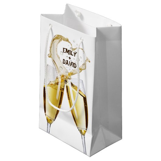 Wedding Champagne Toast Bubbly Herz Kleine Geschenktüte (Vorderseite Schrägansicht)