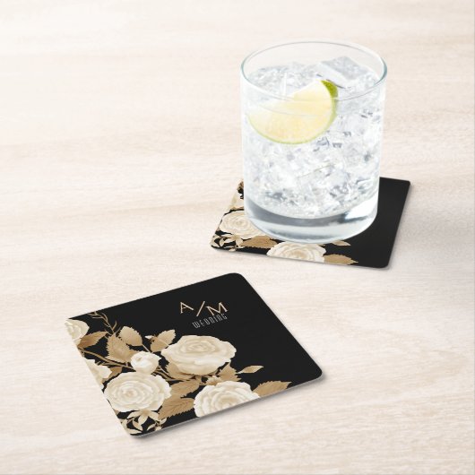 Wedding Chic Monogram Black Rechteckiger Pappuntersetzer (Vor Ort)