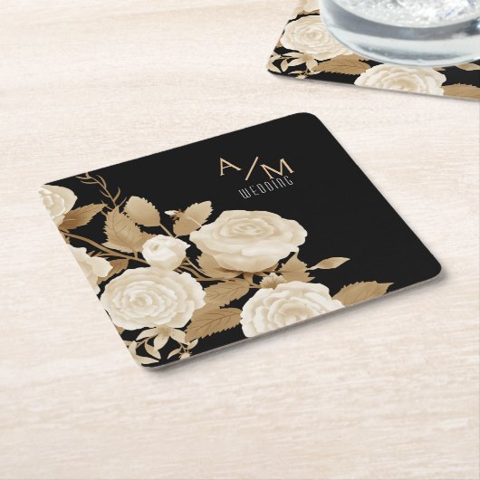 Wedding Chic Monogram Black Rechteckiger Pappuntersetzer (angewinkelt)