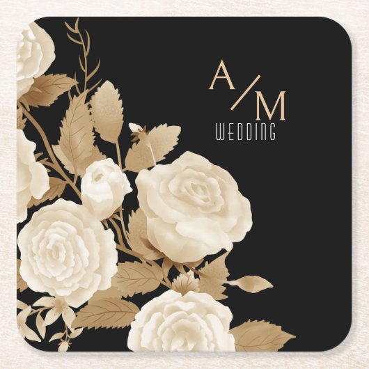 Wedding Chic Monogram Black Rechteckiger Pappuntersetzer (Vorderseite)