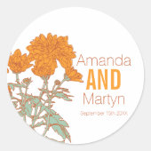 Wedding chrysanthemum orange fall wedding invites runder aufkleber (Vorderseite)