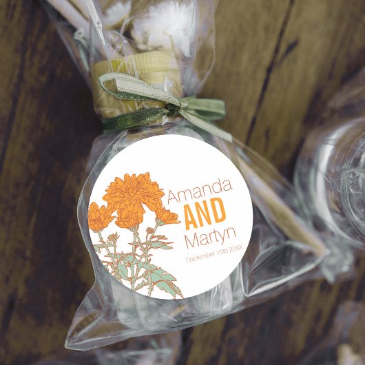 Wedding chrysanthemum orange fall wedding invites runder aufkleber