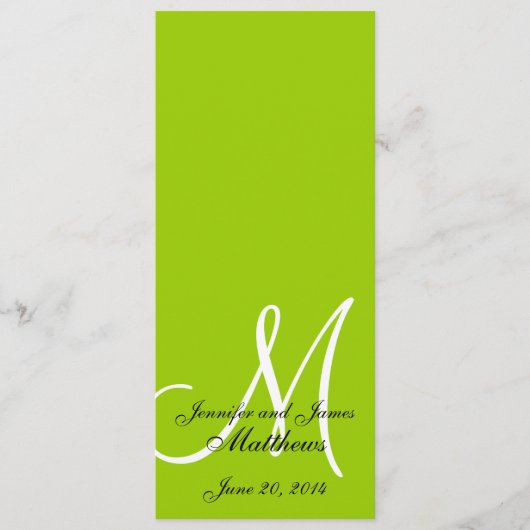 Wedding Church Program Monogram Apple Green White Programm (Vorderseite)