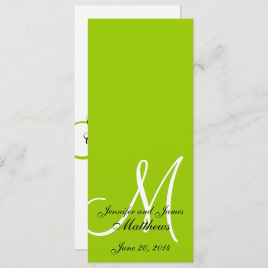 Wedding Church Program Monogram Apple Green White Programm (Vorne/Hinten)