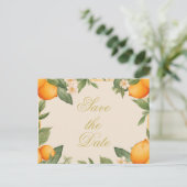 Wedding Citrus Summer Orange Elegant Save the Date Ankündigungspostkarte (Stehend Vorderseite)