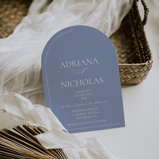 Wedding Classic Blue Simple Arch Shaped Einladung