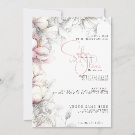 Wedding | Classic Modern Ivory and Blush Floral  Einladung (Vorderseite)