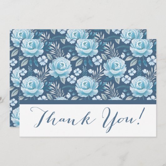 Wedding Classic Navy Blue Floral Dankeschön Karte (Vorne/Hinten)