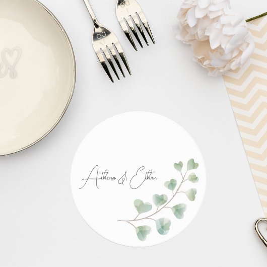 Wedding Coaster with Eucalyptus Leaves Runder Pappuntersetzer