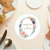 Wedding Coaster with Soft Peach & Blue Flowers Runder Pappuntersetzer