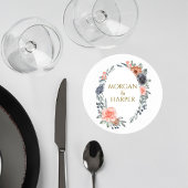 Wedding Coaster with Soft Peach & Blue Flowers Runder Pappuntersetzer