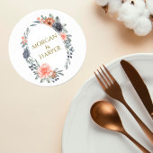 Wedding Coaster with Soft Peach & Blue Flowers Runder Pappuntersetzer