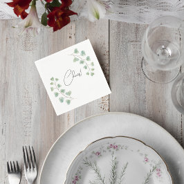 Wedding Cocktail Napkin with Eucalyptus Leaves Serviette