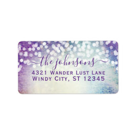 Wedding Confetti Lila Aqua Blue Stars Adressaufkleber