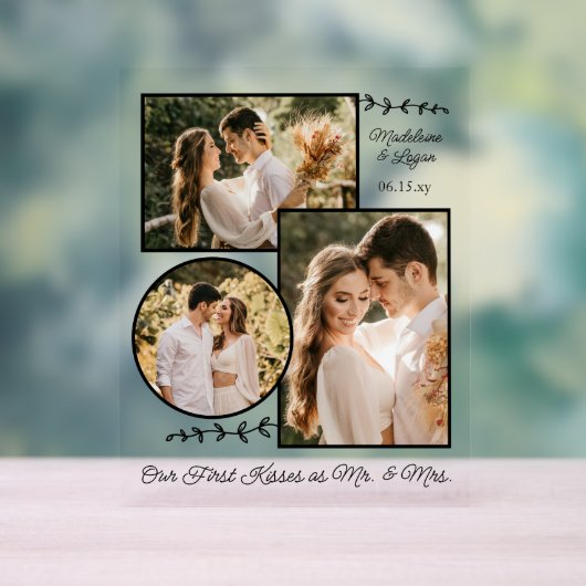 Wedding Couple Custom Foto Collage Mr. Kisses Acrylschild (Neutral)