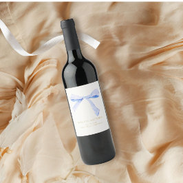 Wedding Couple Dusty Blue Ribbon Weinetikett