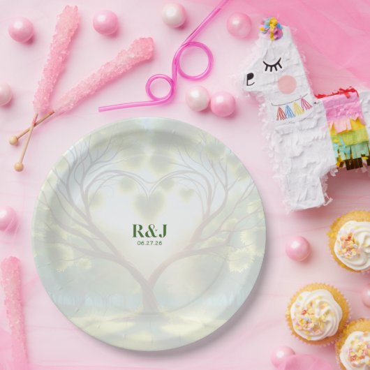 Wedding Couple Green Monogram Pappteller (Party)