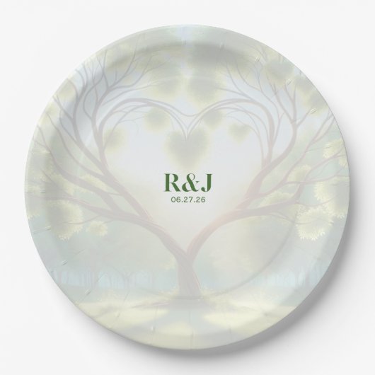 Wedding Couple Green Monogram Pappteller (Vorderseite)